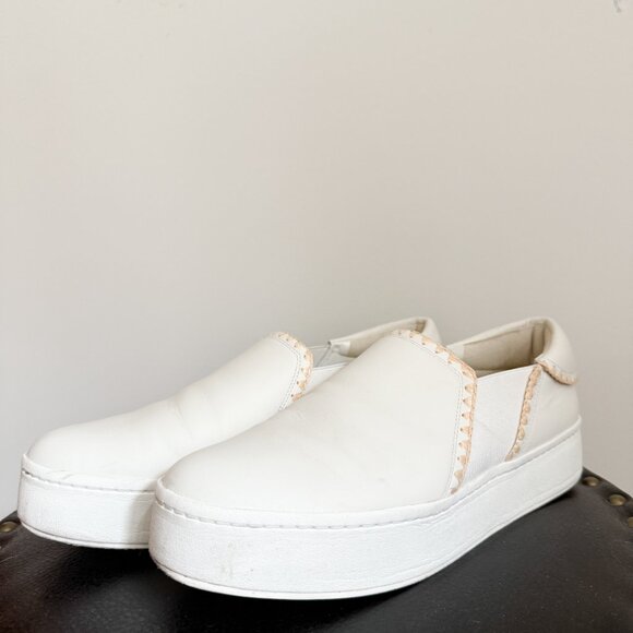 VINCE - Warren Raffia-Trim Leather Sneaker - White - Size 10 - Picture 9 of 14